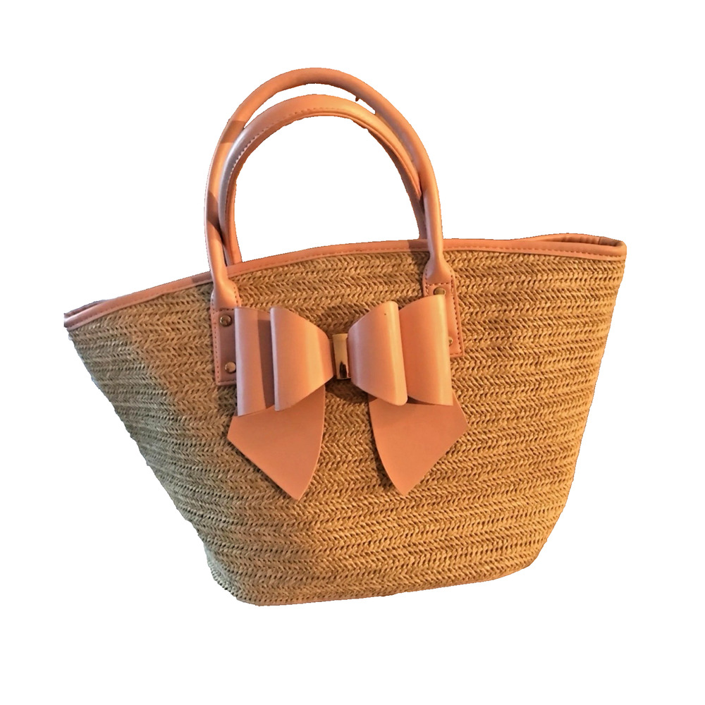 LIKE DREAMS Pastel Pink Bow Woven Polka Dot Handbag Cottage Core Romantic New